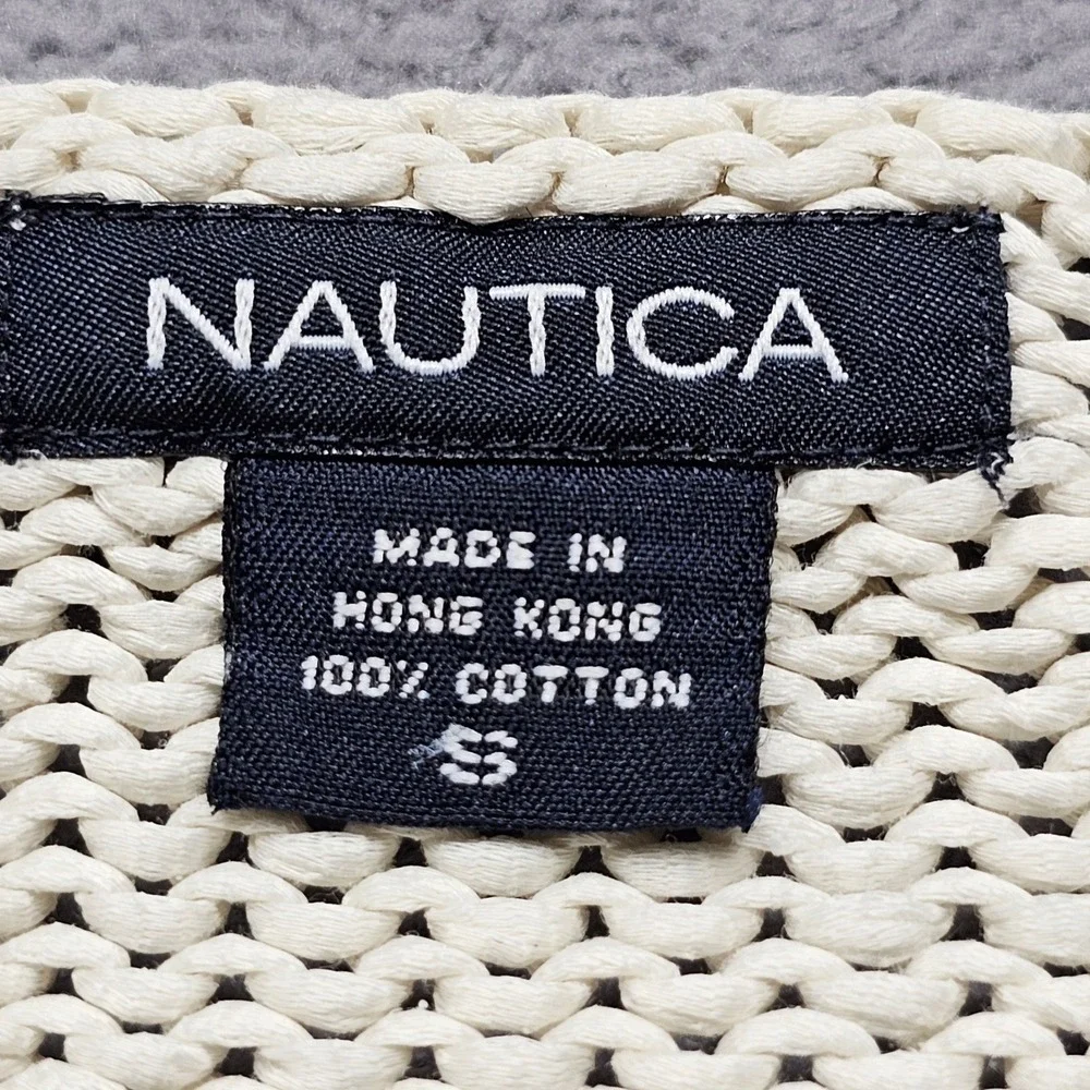 Nautica Chunky Knit Sweater Womens Size Small Cream Long Sleeve V-Neck Pullover